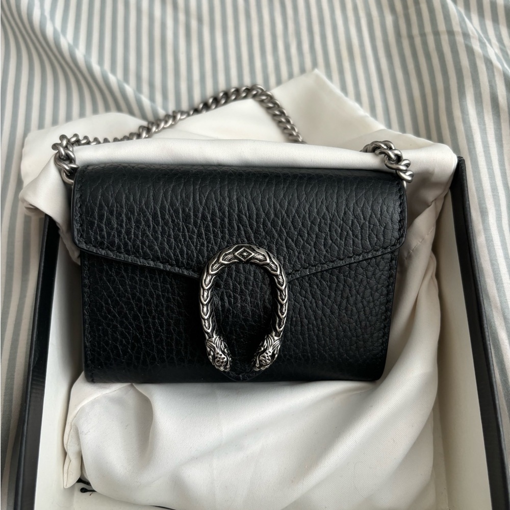 Gucci Black Mini Bag with Silver Chain and Flap Closure